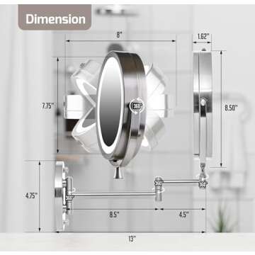 OVENTE 7" Lighted Wall Mount Makeup Mirror with 1X/10X Magnification, Cordless Double Sided Magnifying Round Vanity Mirror, 360° Swivel Design, Extendable and Folding Arm, Nickel Brushed MFW70BR1X10X