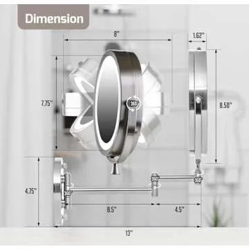OVENTE 7" Lighted Wall Mount Makeup Mirror with 1X/10X Magnification, Cordless Double Sided Magnifying Round Vanity Mirror, 360° Swivel Design, Extendable and Folding Arm, Nickel Brushed MFW70BR1X10X