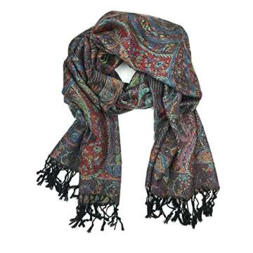 Plum Feathers Pashmina Scarf with Ethnic Tapestry Style Paisley Pattern - 67" x 28" Everyday Pashmin...
