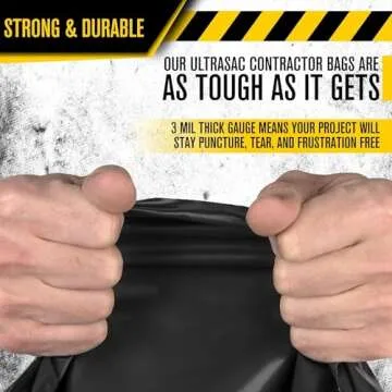 Ultrasac Contractor Bags 42 Gallon (20 PACK/w FLAP TIES), 32.75 x 44.5-3 MIL Thick Large Black Heavy...