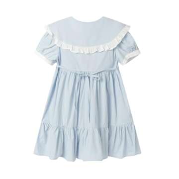 Mud Kingdom Girls Peter Pan Collar Dress Summer Ruffle Cute Embroidery Bow Preppy Dress Puff Sleeve ...