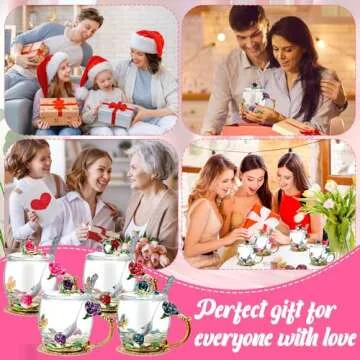 Nuanchu 4 Sets Flower Tea Cups with Lids Butterfly Vintage Glass Coffee Mugs with Spoon Fancy Clear Teacup Mother's Day Mom Wife Girlfriend Gift(Pink, Purple, Blue, Red,11 oz)