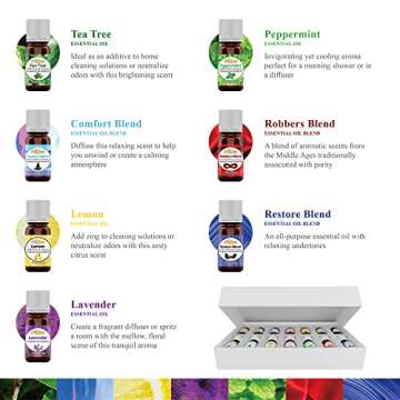 Artizen Top 14 Essential Oil Set for Diffuser, Aromatherapy and Candle Making - Fall Holiday Fragrance Scents with Lavender, Frankincense, Eucalyptus Oils and More