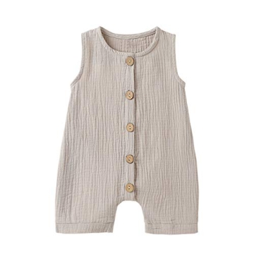 Cecobora Infant Newborn Baby Boys Girls Cotton Linen Romper Summer Jumpsuit Sleeveless Overalls Clot...