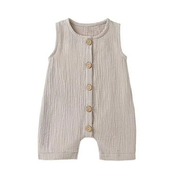 Cecobora Infant Newborn Baby Boys Girls Cotton Linen Romper Summer Jumpsuit Sleeveless Overalls Clot...