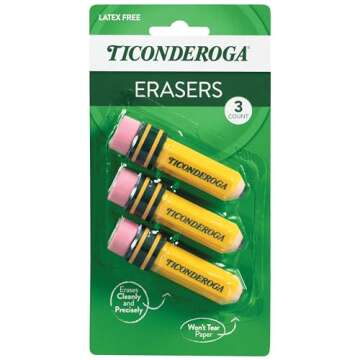 Ticonderoga My First Short Triangular Wood-Cased Pencils, 2 HB Soft, With Erasers, Yellow, 4 Count Pencil Bundle With Erasers, Pencil Shaped, Latex-Free, Yellow, 3-Pack
