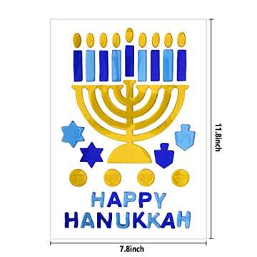 Watayo 3 Sheets Hanukkah Window Gel Clings-3D Hanukkah Decorations Gel Clings-Happy Hanukkah Gel Clings Menorah and Dreidel for Window Glass Decoration