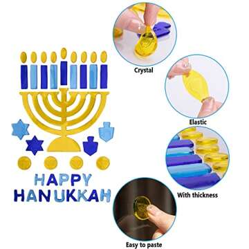 Watayo 3 Sheets Hanukkah Window Gel Clings-3D Hanukkah Decorations Gel Clings-Happy Hanukkah Gel Clings Menorah and Dreidel for Window Glass Decoration