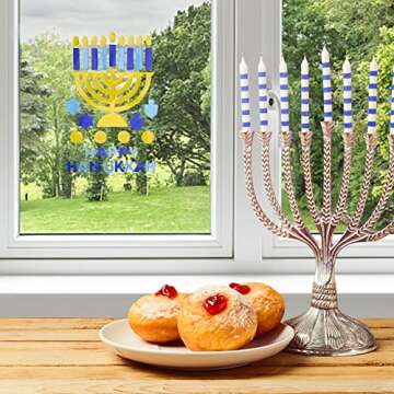 Watayo 3 Sheets Hanukkah Window Gel Clings-3D Hanukkah Decorations Gel Clings-Happy Hanukkah Gel Clings Menorah and Dreidel for Window Glass Decoration
