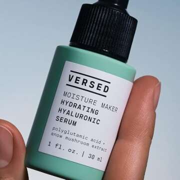 Versed Moisture Maker Hydrating Hyaluronic Serum - Lightweight Face Serum for Dry Skin With Moisturizing Polyglutamic Acid + Snow Mushroom Extract for Soothing + Plumping Hydration Day & Night (1oz)