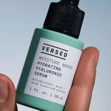 Versed Moisture Maker Hydrating Hyaluronic Serum - Lightweight Face Serum for Dry Skin With Moisturizing Polyglutamic Acid + Snow Mushroom Extract for Soothing + Plumping Hydration Day & Night (1oz)
