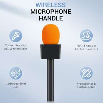 TONOR Mic Handle for DJI RODE Microphone, Handheld Mic Stand for Wireless GO, Interview Microphone Rig for All Lavalier Mic, Wireless Mic Adapter for Vlogging, Interview, Podcast, Reports, TP20