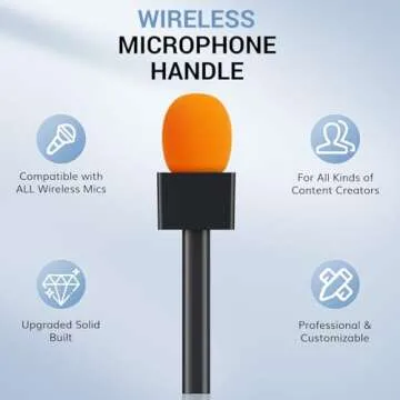 TONOR Mic Handle for DJI RODE Microphone, Handheld Mic Stand for Wireless GO, Interview Microphone Rig for All Lavalier Mic, Wireless Mic Adapter for Vlogging, Interview, Podcast, Reports, TP20