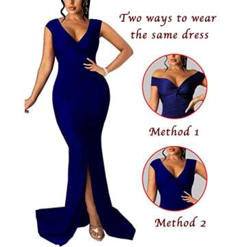 Off Shoulder Formal Dress for Women Ruched Sleeveless Prom Bodycon Sexy Slit Maxi Long Evening Gown ...