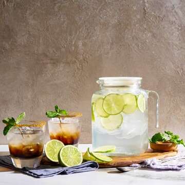 Hermetic Seal Glass Pitcher with Airtight Lid & Spout - 68oz Water Carafe for Homemade Juice, Iced T...