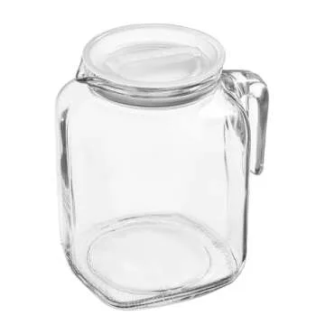 Hermetic Seal Glass Pitcher with Airtight Lid & Spout - 68oz Water Carafe for Homemade Juice, Iced Tea, Milk, Cold Brew Coffee, Lemonade - Fridge Door Jug Bottle with Handle, Clear Beverage Serveware