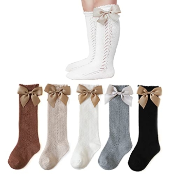 EPEIUS Baby Girls Knee High Socks with Bow Toddler Girl Uniform Socks Cotton Tube Ruffled Stockings ...