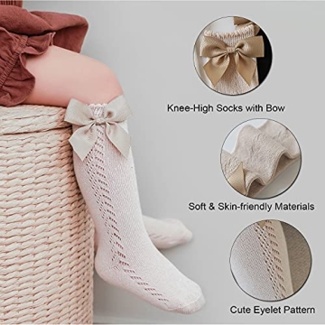 EPEIUS Knee High Socks for Baby Girls - 5 Pairs Pack