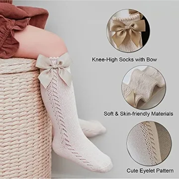EPEIUS Knee High Socks for Baby Girls - 5 Pairs Pack