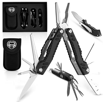 Holtzman's Gorilla Survival 3 Piece Pocket Multitool Utility Knife Gift Set (Black)