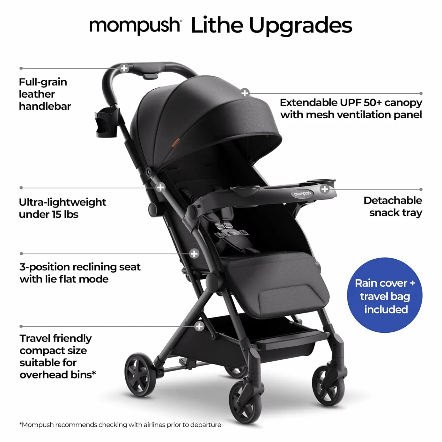 Mompush Lithe V2 Lightweight Travel Stroller with Tray