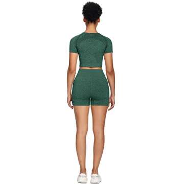 Sytiz Women Seamless Yoga Outfits 2 Piece Set Workout Gym Shorts + Short Sleeve Crop Top