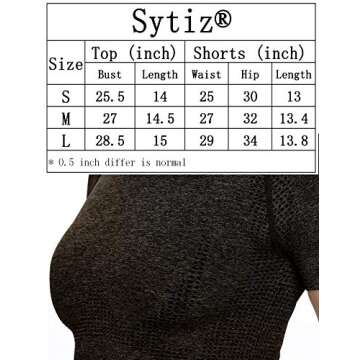 Sytiz Women Seamless Yoga Outfits 2 Piece Set Workout Gym Shorts + Short Sleeve Crop Top