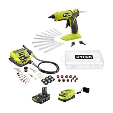 RYOBI 18V ONE+ 2-Tool Kit - Rotary Tool with Accessorie kit, Ryobi Glue Gun. Comes with Battery and ...