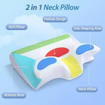 HOMCA Memory Foam Cervical Pillow, 2 in 1 Ergonomic Contour Orthopedic Pillow for Neck Pain, Contoured Support Pillows for Side Back Stomach Sleepers