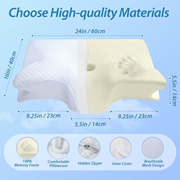 HOMCA Memory Foam Cervical Pillow, 2 in 1 Ergonomic Contour Orthopedic Pillow for Neck Pain, Contoured Support Pillows for Side Back Stomach Sleepers