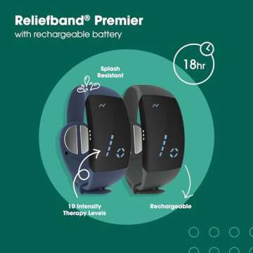 Reliefband Premier Anti-Nausea Wristband for Motion Sickness, Morning Sickness, Travel & Vomiting Relief - Motion Sickness Wristband FDA Cleared Drug-Free, Fast-Acting, Nausea Relief Band (Charcoal)