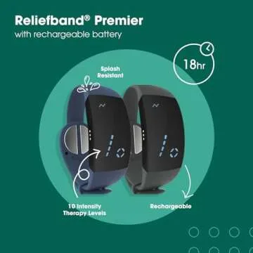Reliefband Premier Anti-Nausea Wristband for Motion Sickness, Morning Sickness, Travel & Vomiting Relief - Motion Sickness Wristband FDA Cleared Drug-Free, Fast-Acting, Nausea Relief Band (Charcoal)