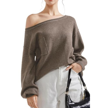 SUUKSESS Women Off The Shoulder Knitted Sweaters Crew Neck Long Sleeve Going Out Fall Tops Oversized...