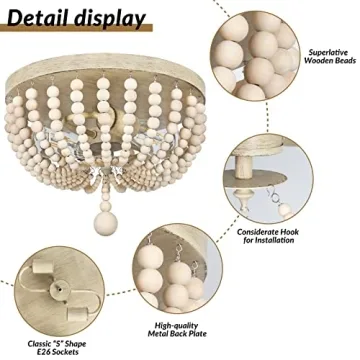 Farmhouse Wood Beaded Chandelier for Boho Charm