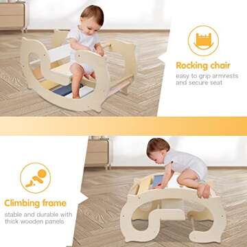 labebe Toddler Climbing Arch, Waldorf Rainbow Rocker Play, 3-in-1 Montessori Climbing Toys for Kid, ...