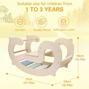 labebe Toddler Climbing Arch, Waldorf Rainbow Rocker Play, 3-in-1 Montessori Climbing Toys for Kid, Wooden Indoor Outdoor Play Gym Learning Playset, Playground for Kids Gift