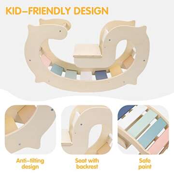 labebe Toddler Climbing Arch, Waldorf Rainbow Rocker Play, 3-in-1 Montessori Climbing Toys for Kid, Wooden Indoor Outdoor Play Gym Learning Playset, Playground for Kids Gift