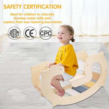 labebe Toddler Climbing Arch, Waldorf Rainbow Rocker Play, 3-in-1 Montessori Climbing Toys for Kid, Wooden Indoor Outdoor Play Gym Learning Playset, Playground for Kids Gift