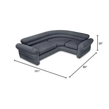 Intex 68575EP Inflatable Corner Sofa with 2 68564EP Ultra Lounge Chairs & Ottomans, Indoor Use, Cupholders, 2-in-1 Valve, 880lb/220lb Capacity