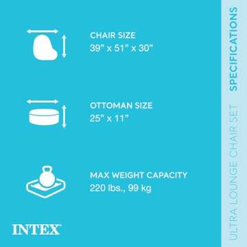 Intex 68575EP Inflatable Corner Sofa with 2 68564EP Ultra Lounge Chairs & Ottomans, Indoor Use, Cupholders, 2-in-1 Valve, 880lb/220lb Capacity