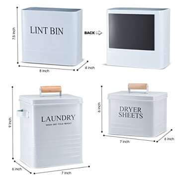 3-In-1 Set for Laundry Room Organization: Laundry Pods Container, Magnetic Lint Bin Trash Can, and D...