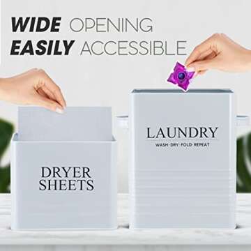 3-In-1 Set for Laundry Room Organization: Laundry Pods Container, Magnetic Lint Bin Trash Can, and Dryer Sheet Holder – Modern Farmhouse Decor for Laundry Room Organization Jars and Storage (White 1)