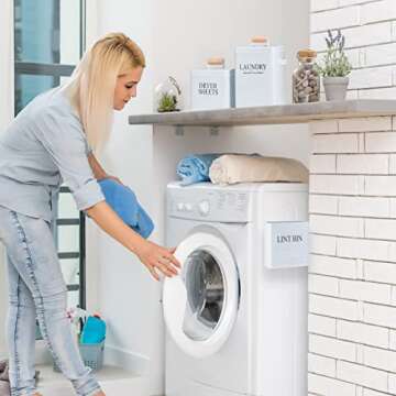 3-In-1 Set for Laundry Room Organization: Laundry Pods Container, Magnetic Lint Bin Trash Can, and Dryer Sheet Holder – Modern Farmhouse Decor for Laundry Room Organization Jars and Storage (White 1)
