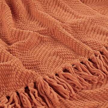 Home Soft Things Throw Blanket Knitted Tweed Throw 50'' x 60'', Rust, Super Soft Cozy Warm Comfortable Breathable Throw for Living Room Chair Couch Bed Sofa Bedroom Home Décor