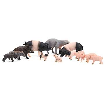 UANDME 12pcs Pig Figurines - Fun Miniature Farm Toys for Kids