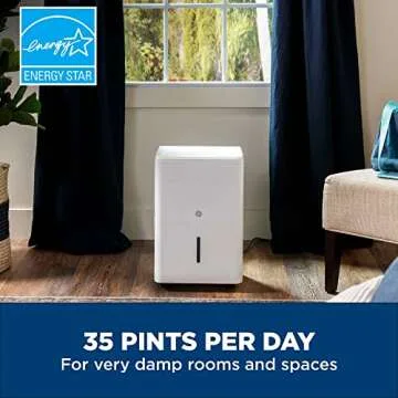 GE Energy Star Portable Dehumidifier 35 Pint, Perfect for Bedroom, Basement & Garage or Rooms up to ...