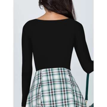 REORIA Women's Sexy V Neck Long Sleeve Bodysuit