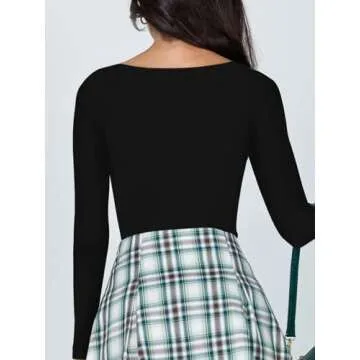 REORIA Women's Sexy V Neck Long Sleeve Bodysuit