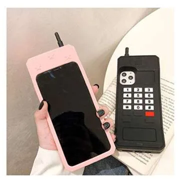 UnnFiko 3D Silicone Case Compatible with iPhone 14 Pro Max, Retro Classic Creative Soft Rubber Bumper Cover Cool Fun Thick Protective Stand Case (Retro Cellphone Pink, iPhone 14 Pro Max)