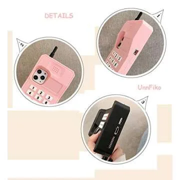 UnnFiko 3D Silicone Case Compatible with iPhone 14 Pro Max, Retro Classic Creative Soft Rubber Bumper Cover Cool Fun Thick Protective Stand Case (Retro Cellphone Pink, iPhone 14 Pro Max)